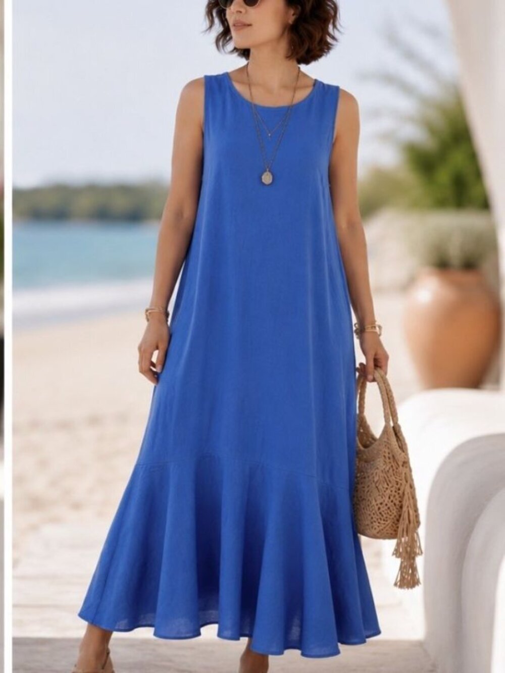 FOR CYNTHIA Linen Blend Oversized Maxi Dress Mermaid Vacation Quiet Luxury XS